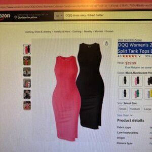 OQQ Women's Dress Sexy Ribbed Halter Neck Fashion Split Tank Tops Dresses Size M
